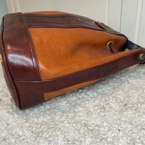 MARINO Orlandi Vintage Two toned Brown Leather Bucket Bag Purse - Picture 7 of 12